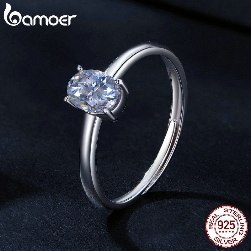 Bamoer Nhẫn Hở Bạc 925 VVS1 D 1 Carat Moissanite Có Thể Điều Chỉnh 100% Chính Hãng
