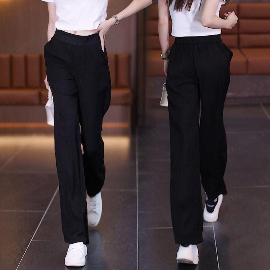 Quần Lụa Lưng Cao Ống Rộng Thời Trang Mùa Hè Dành Cho Nữ