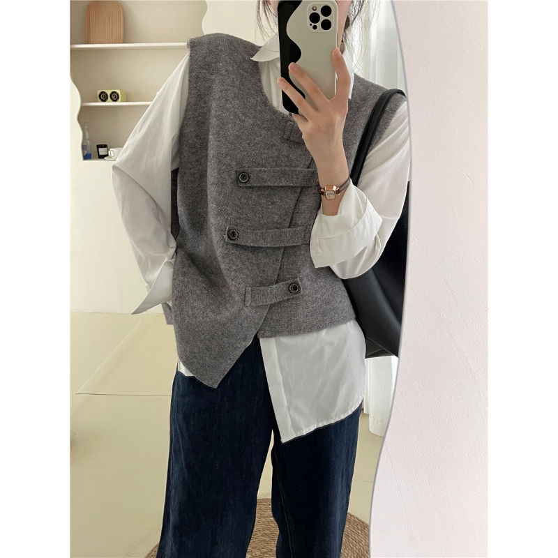 Áo cardigan Không Tay Thiết Kế Không Đều Hai Lớp Mẫu Mới 2023 Phong Cách Anh Quốc Thời Trang Xuân Thu Cho Nữ