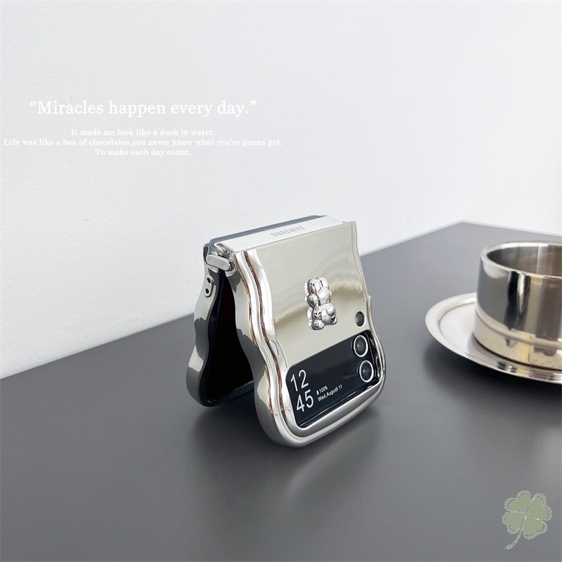 Ốp Điện Thoại Silicone Mềm Mạ Điện Hình Gấu 3D Cho Samsung Galaxy Z Flip 5 Flip 4 Flip 3 Samsung Z Flip 4 5 3