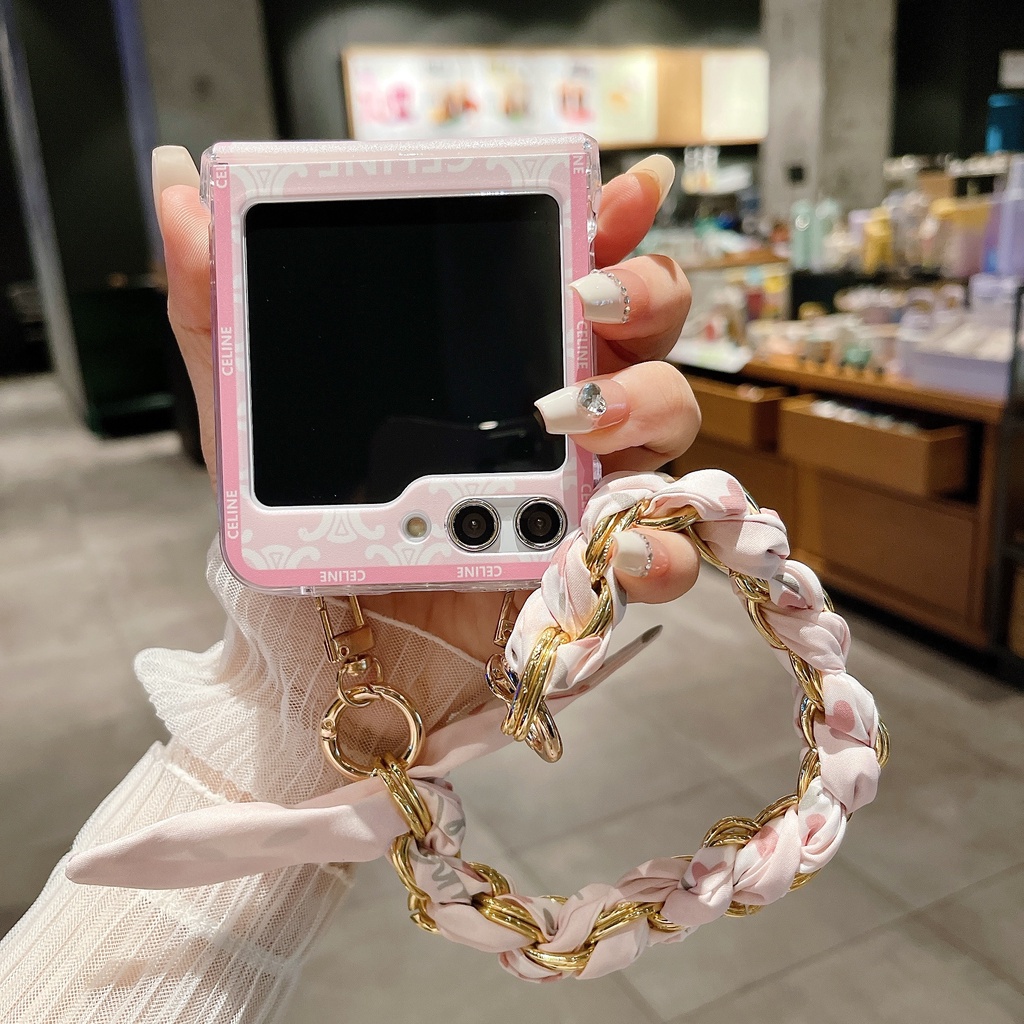 Ốp Điện Thoại Màu Hồng Họa Tiết Sang Trọng Cho Samsung Galaxy Z Flip 3 4 5 5G Premium Galaxy Z Flip5