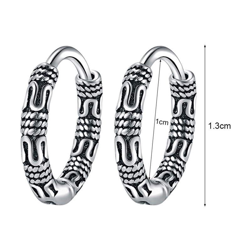 Khuyên Tai Tròn Họa Tiết Retro Thái Màu Bạc Cho Nam Và Nữ