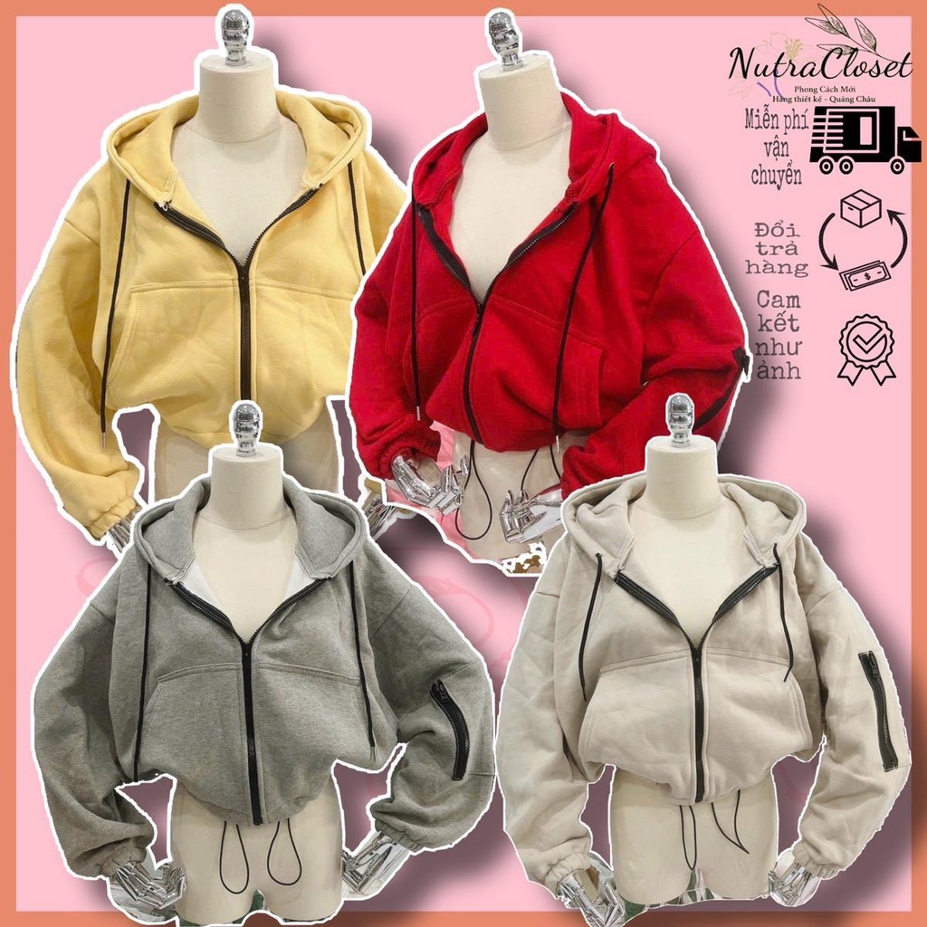 Áo khoác lửng croptop nỉ ngoại có túi tay có nón unisex ulzzang nam nữ