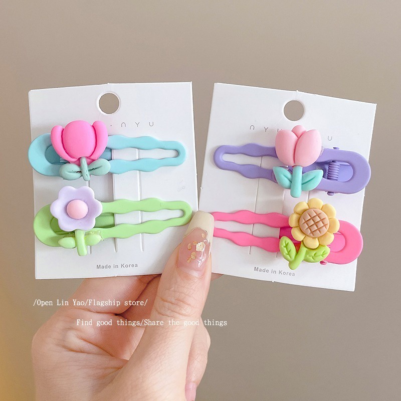 Kẹp Tóc Mái Bằng Nhựa Màu Kẹo Họa Tiết Hoa Dễ Thương Cho Bé Gái