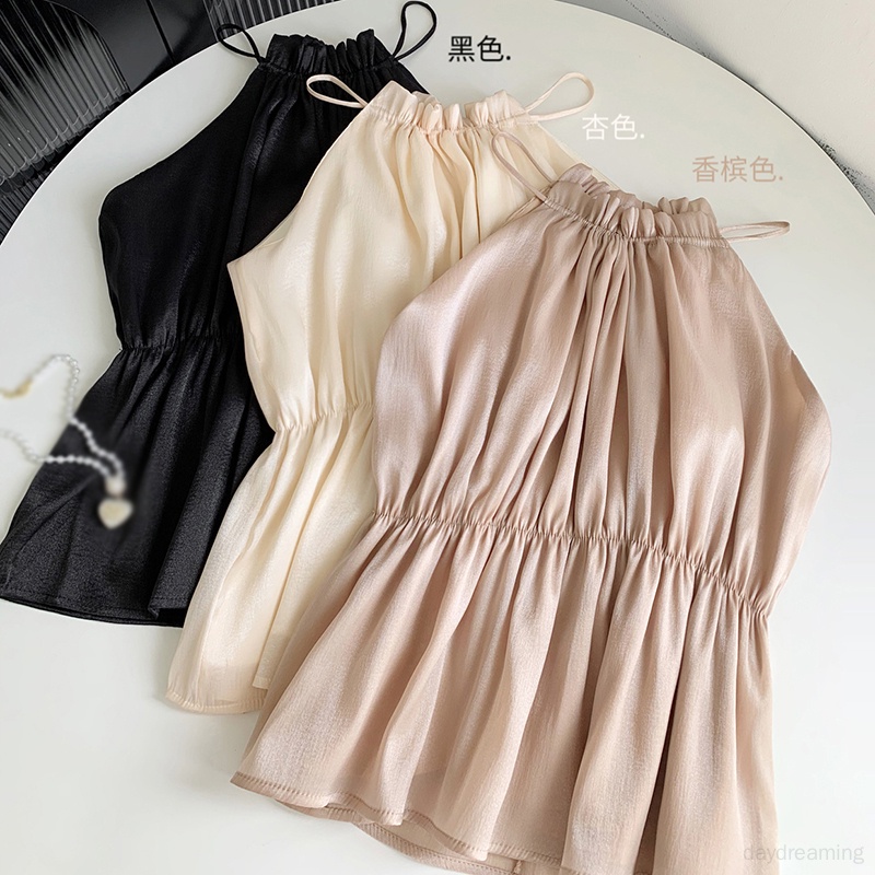 Áo Hai Dây Vải Satin Màu Sắc Trơn Thời Trang Mùa Hè Quyến Rũ Cho Nữ
