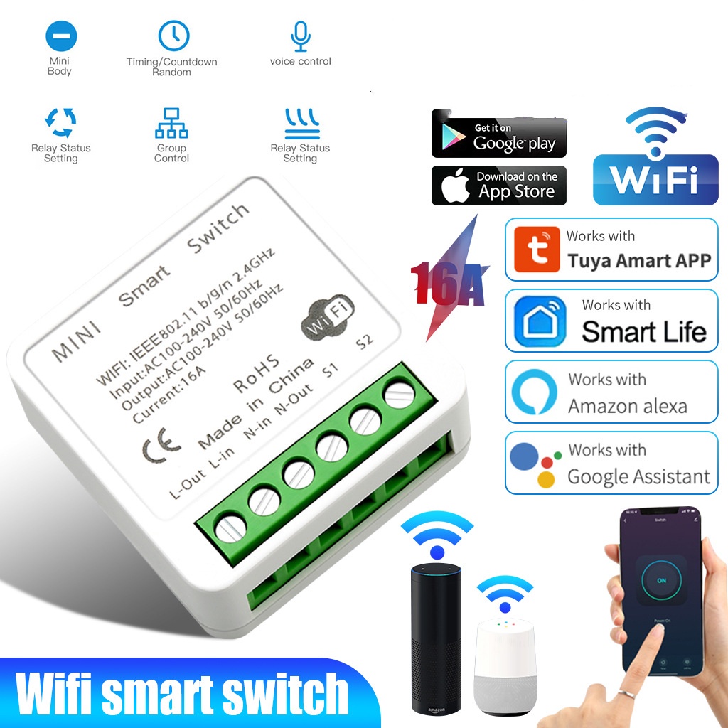 Touya Doodle 16A Smart Switch Công tắc Wifi Smart Mini Cassette Switch Trang chủ thông minh