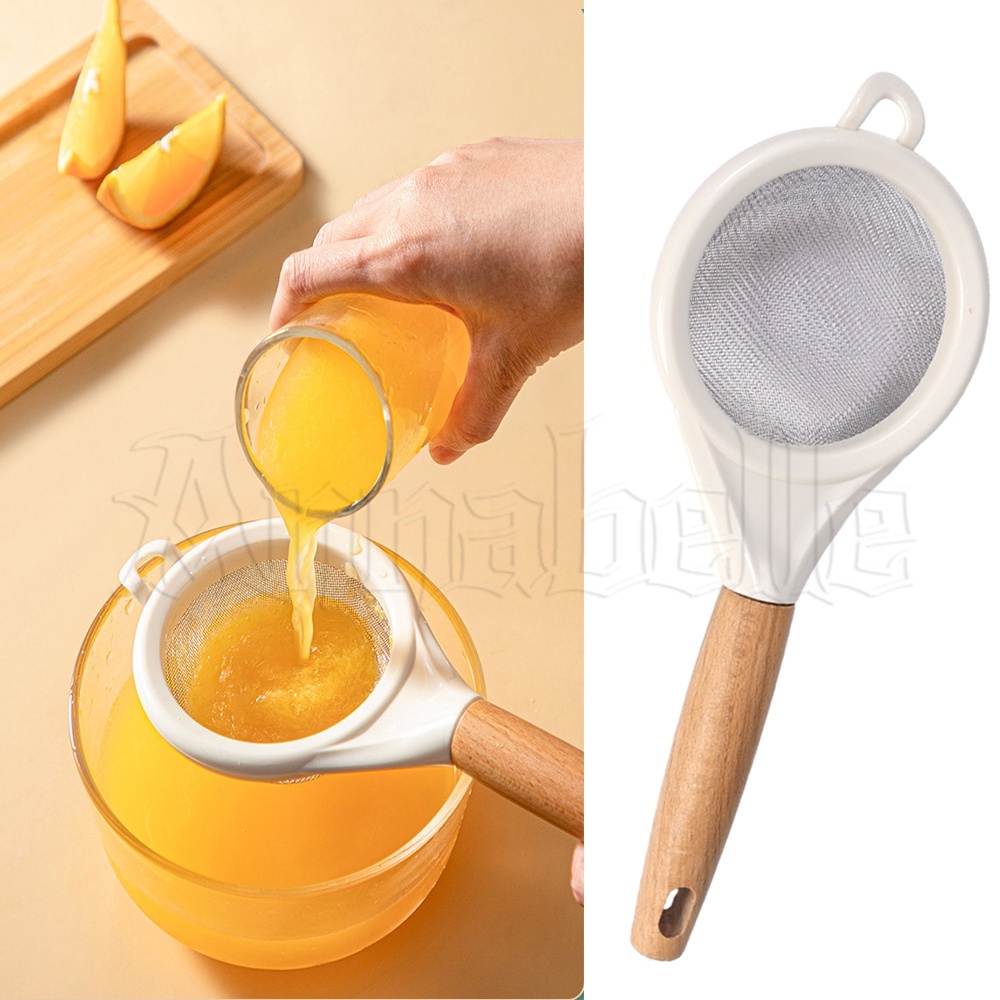 Bộ lọc lưới mịn bằng thép không gỉ / sàng bột đường bột đậu nành màn hình lọc bọt sữa / bộ lọc tay cầm bằng gỗ để loại bỏ xỉ trà nước trái cây / dụng cụ làm bánh gia dụng trong nhà bếp