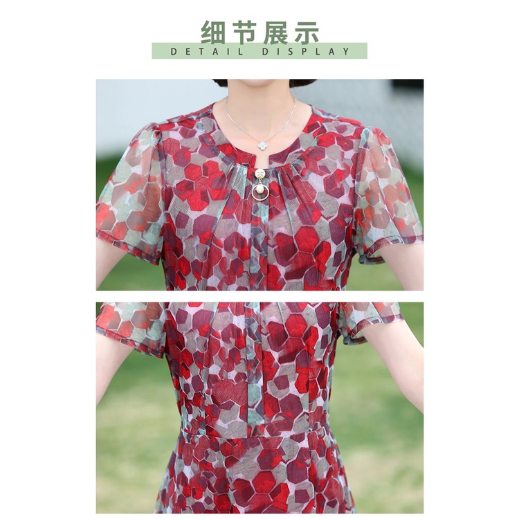 Đầm Tay Ngắn Che Bụng Thời Trang Mùa Hè Cho Nữ Trung Niên 40-50 Tuổi