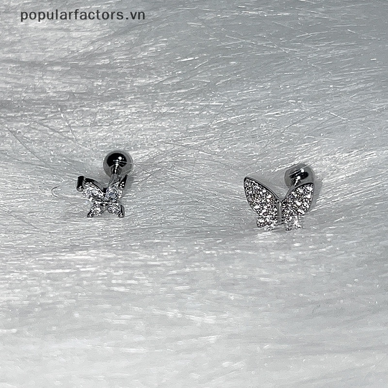 1 Khuyên Tai Xoắn Ốc Hình Bướm Đính Đá Zircon Tinh Tế Cho Nữ