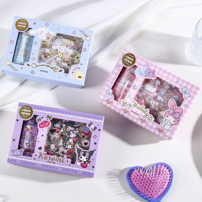 6 cuộn băng 8 tờ dán bộ phim hoạt hình anime cinnamoroll giai điệu hello kitty kuromi sanrio trang trí diy dễ thương nữ tính sticker băng