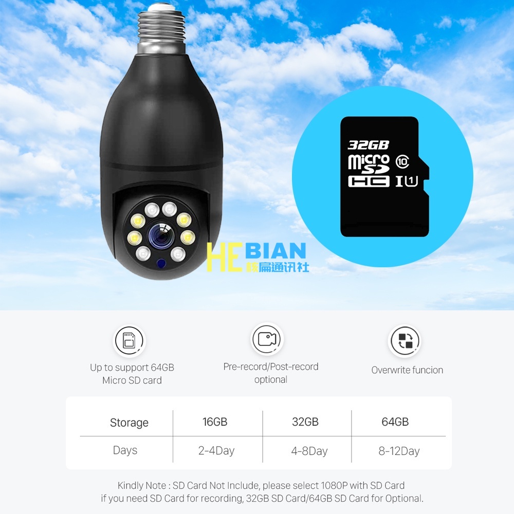 Hebian e27 wifi bulb camera quan sát ban đêm camera ip 4mp nhà thông minh an ninh màn hình trẻ em camera không dây camera kỹ thuật số 4mp