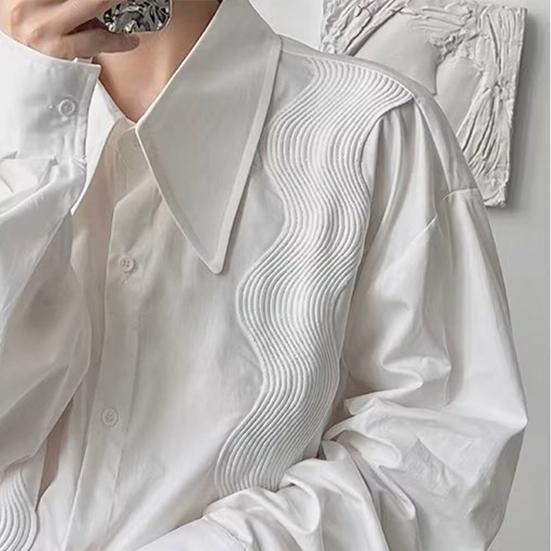 Infinite áo sơ mi nam thời trang mới thiết kế niche sense tops loose casual all-match veel áo sơ mi dài-tay