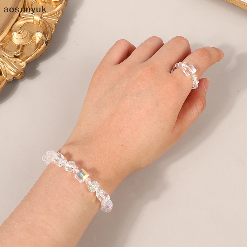 Aosunyuk ab màu cườm vòng tay làm bằng tay vòng tay thời trang pha lê vuông cho phụ nữ trang sức bên có thể điều chỉnh en