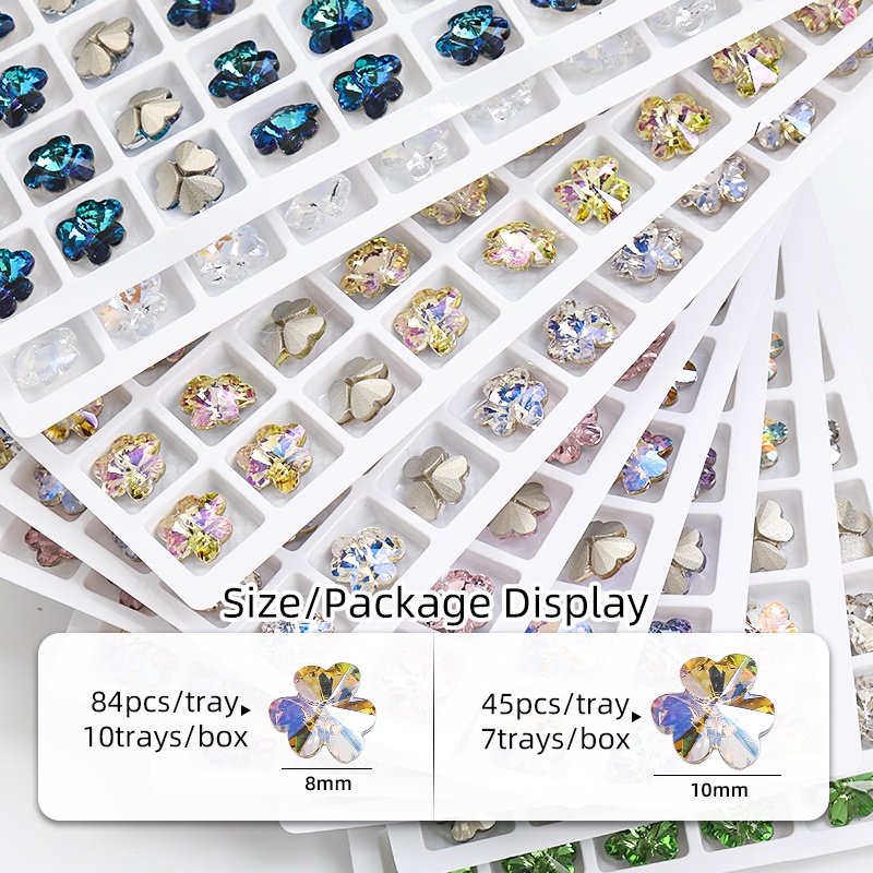 Hot Bán Cỏ Ba Lá Trái Tim Pha Lê Sáng Bóng K9 Kính Móng Tay Nghệ Thuật Kim Cương Giả cho DIY Handmade
