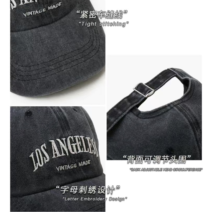 All-match retro đen xám rửa chữ thêu mũ bóng chày