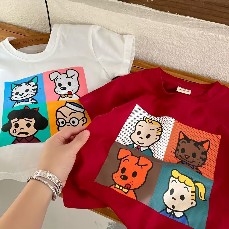 Áo phông trẻ em cotton (1-14y) girl boy unisex top tay ngắn tee áo phông in hình thời trang hàn quốc baju lỏng budak lelaki perempuan baju