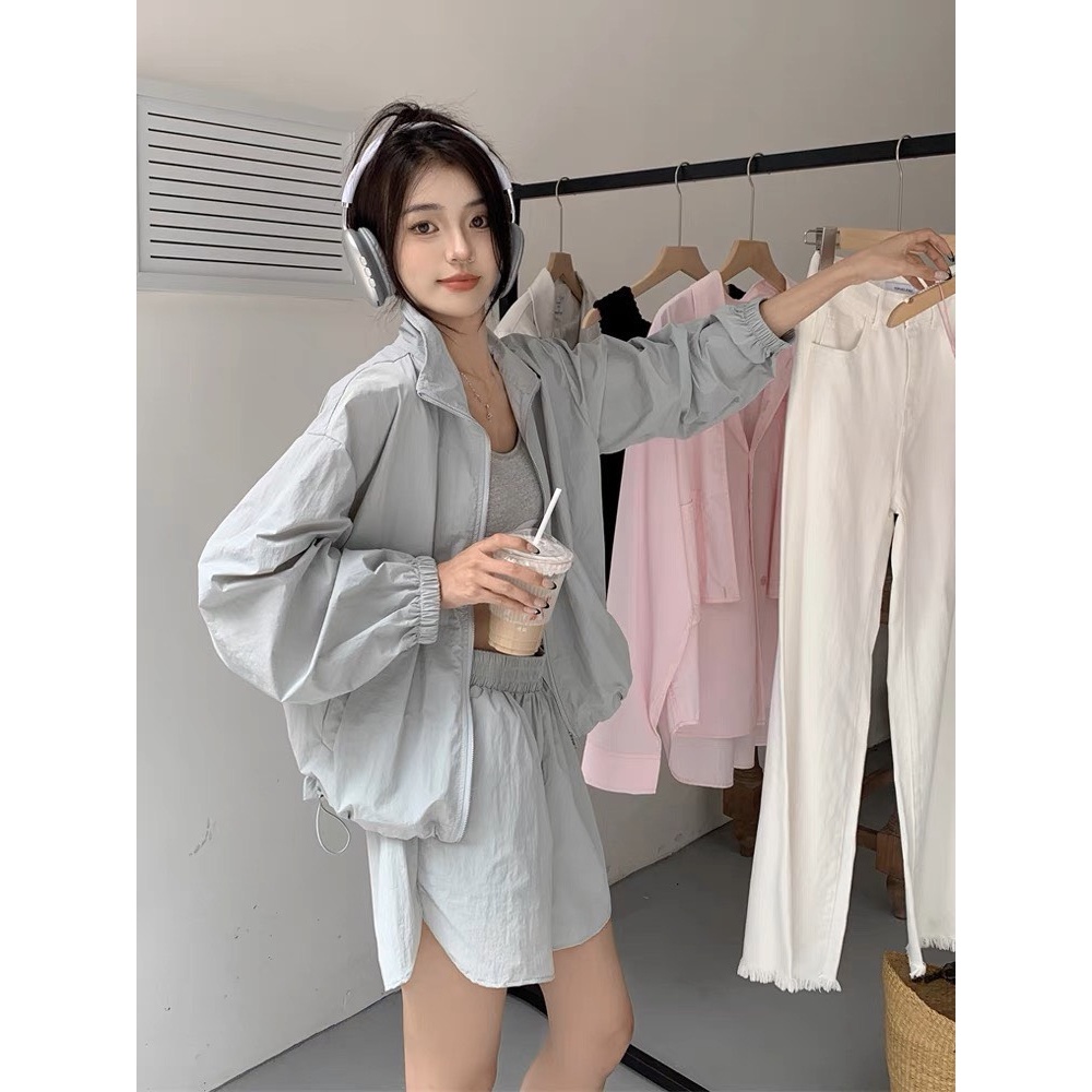 Áo khoác gió dù nữ dáng croptop túi xỏ ngang trơn phối dây 2 lớp bên trong lót gió lụa MA088