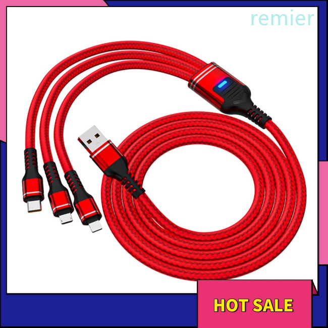 Re 3-in-1 100w cáp sạc siêu nhanh 6a cáp dữ liệu mở rộng bện tương thích cho ios android type-c