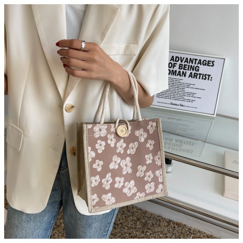 Túi mẹ ngoài trời túi mẹ và bé túi vải lanh cầm tay túi ăn trưa nữ giản dị nhật bản vải lanh sinh viên xách tay túi hộp ăn trưa