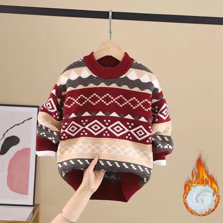 Áo sweater Dệt Kim Phối Nhung Dày Thời Trang Mùa Đông Mới 2023 Cho Bé Trai