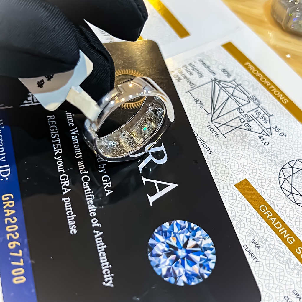 Nhẫn bạc nam kim cương Moissanite 6.5mm xi bạch kim Freesize, kiểm định GRA sang trọng NNAM001 - Linh Watch Luxury