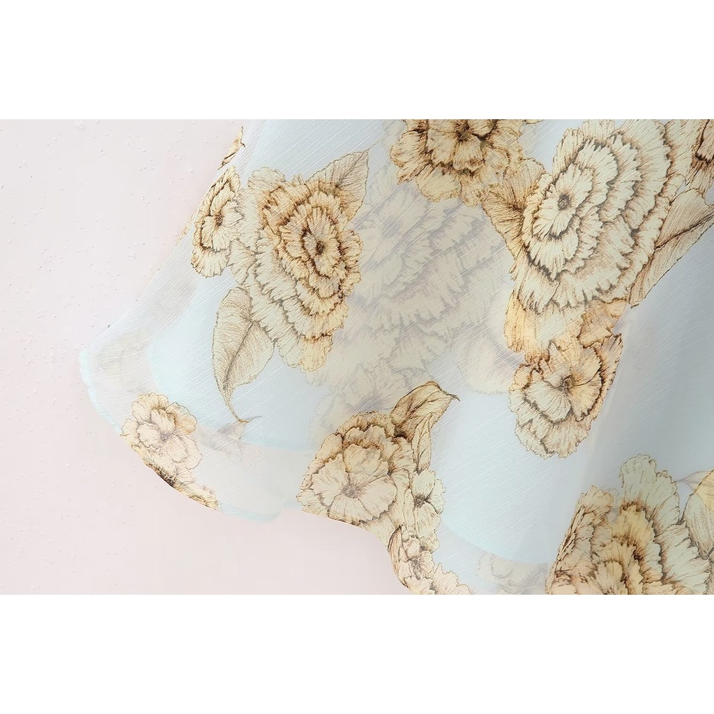 Qunz fashion áo sơ mi dài tay in hoa + váy nửa dài 3880