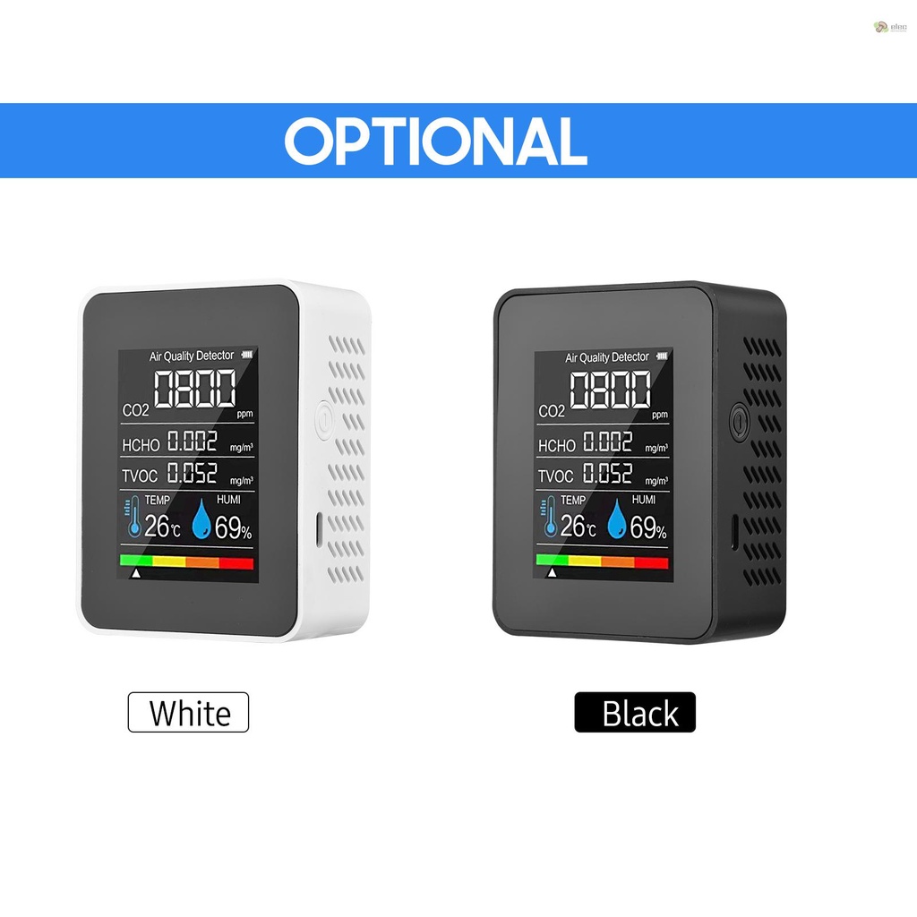 Màn hình chất lượng không khí di động máy dò co2 trong nhà 5 trong 1 formaldehyde hcho tvoc tester lcd nhiệt độ độ ẩm máy đo báo động co2 có thể sạc lại cho phòng văn phòng gree