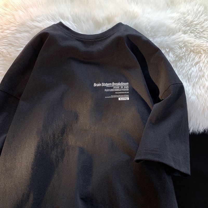 Men's classic simple letter cổ tròn tay ngắn t-shirt cặp đôi sinh viên thời trang lỏng lẻo sang trọng đường phố cao thoải mái nửa tay áo trên