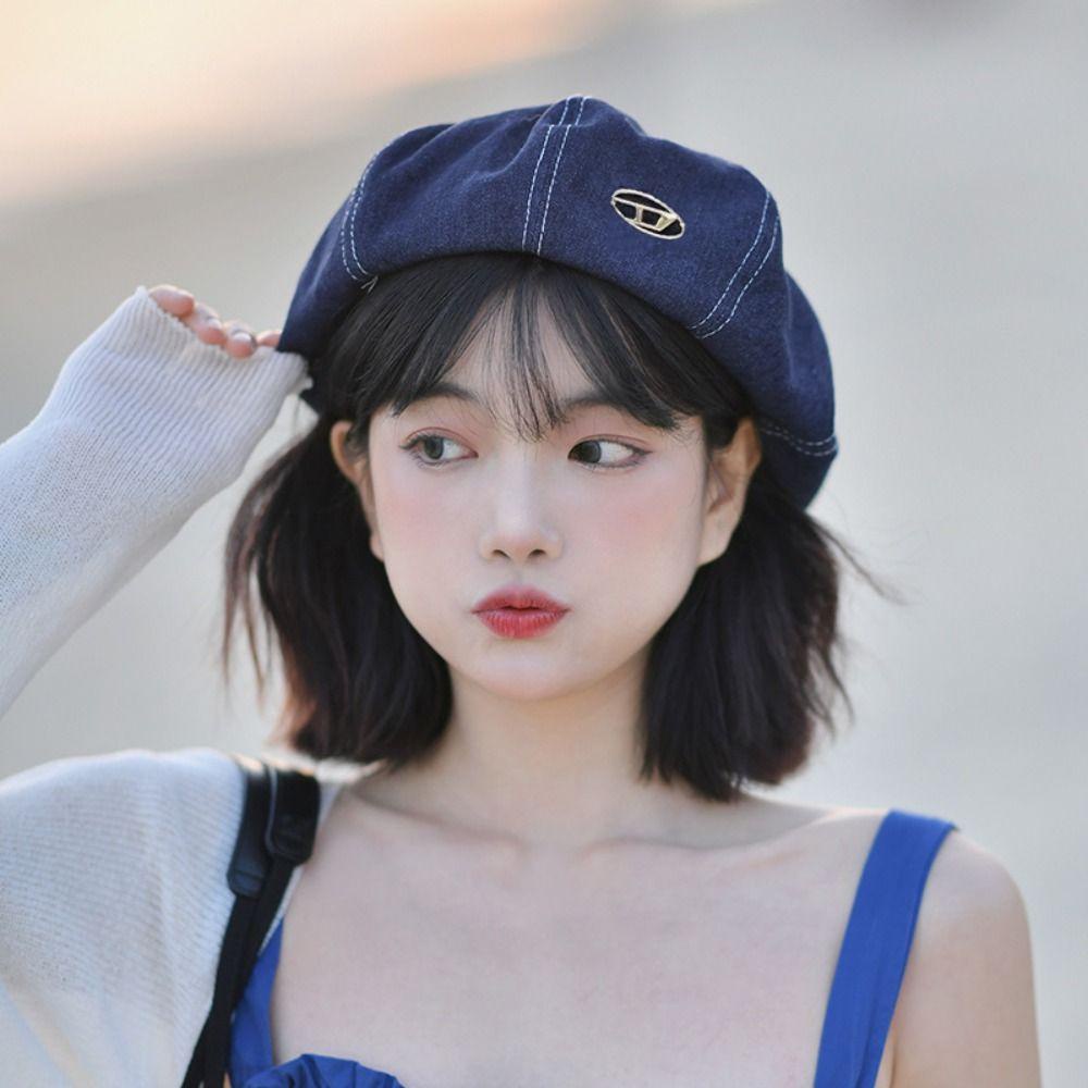 Mũ nồi MKEB y2k denim họa tiết chữ D phong cách harajuku Hàn Quốc thời trang đường phố