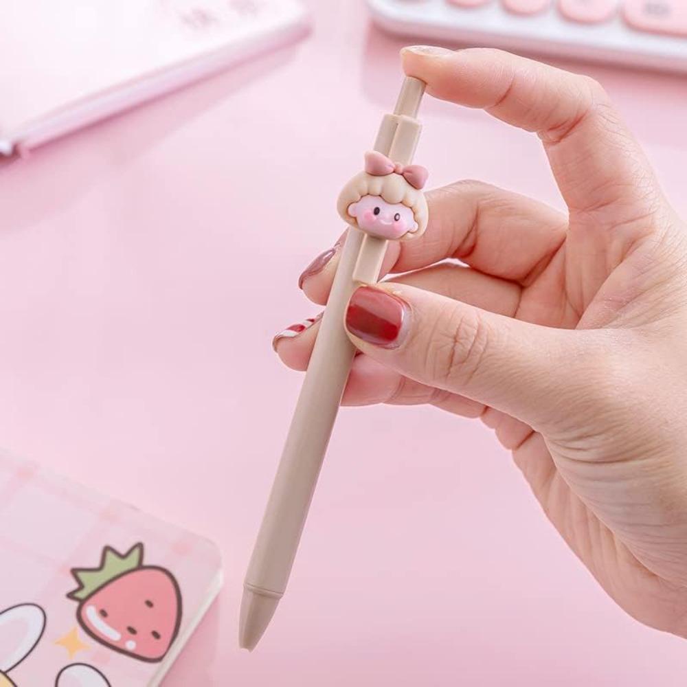 Conopery Bút dễ thương, màu hồng 14,5cm * 1cm * 2cm bút mực đen gel, fun 6 chiếc đồ dùng văn phòng có thể thu vào