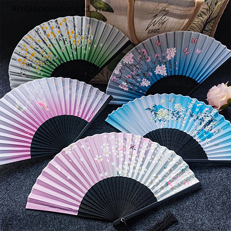 Artgloriouslong phong cách cổ điển quạt gấp lụa trung quốc nhật bản hoa văn nghệ thuật thủ công quà tặng trang trí nội thất đồ trang trí khiêu vũ quạt tay.