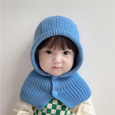 Mũ Len Kèm Khăn Choàng Cổ Màu Trơn Giữ Ấm Tai Thời Trang Hàn Quốc Cho Bé Trai Và Gái