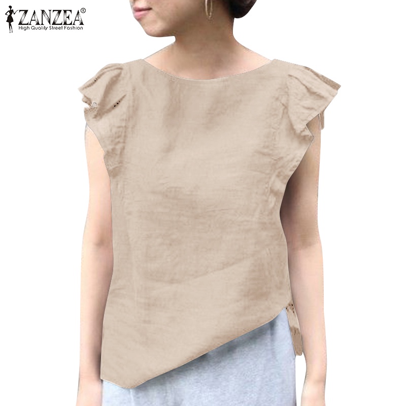 Áo ZANZEA tay ngắn viền bèo phong cách Hàn Quốc thời trang dành cho nữ