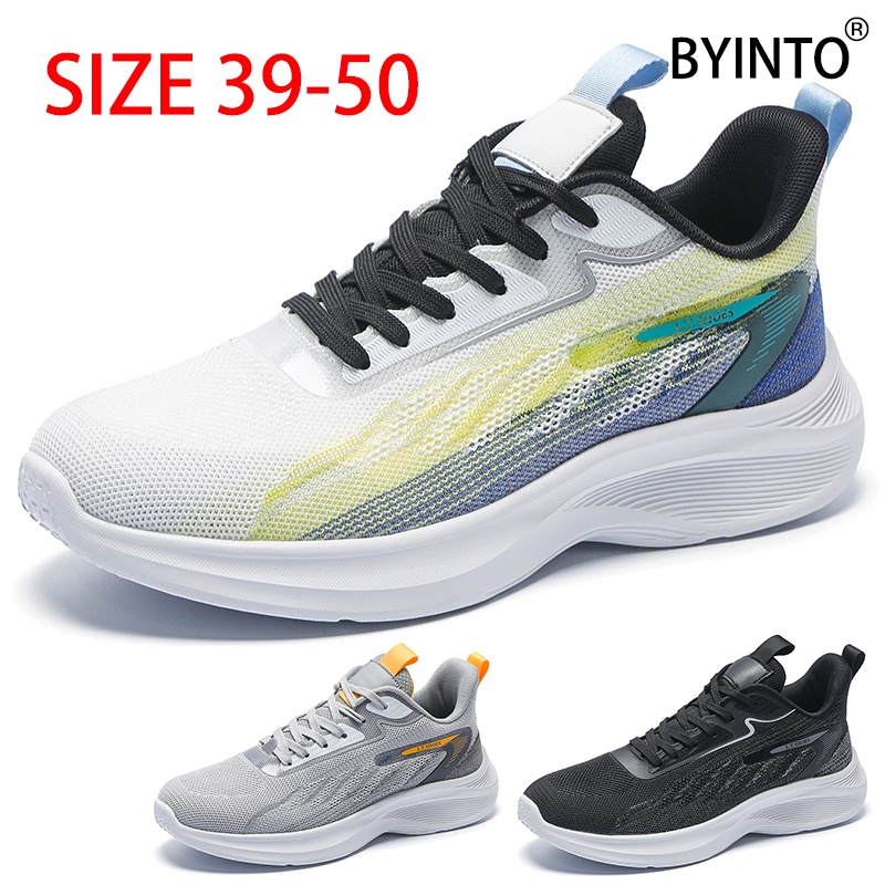 Big size 39-50 thời trang nam giày thể thao siêu nhẹ thoáng khí fly dệt kim lưới trên nam giày thể thao chống trượt chạy bộ đi bộ quần vợt chạy bộ người đàn ông giày thường đen xám trắng xanh