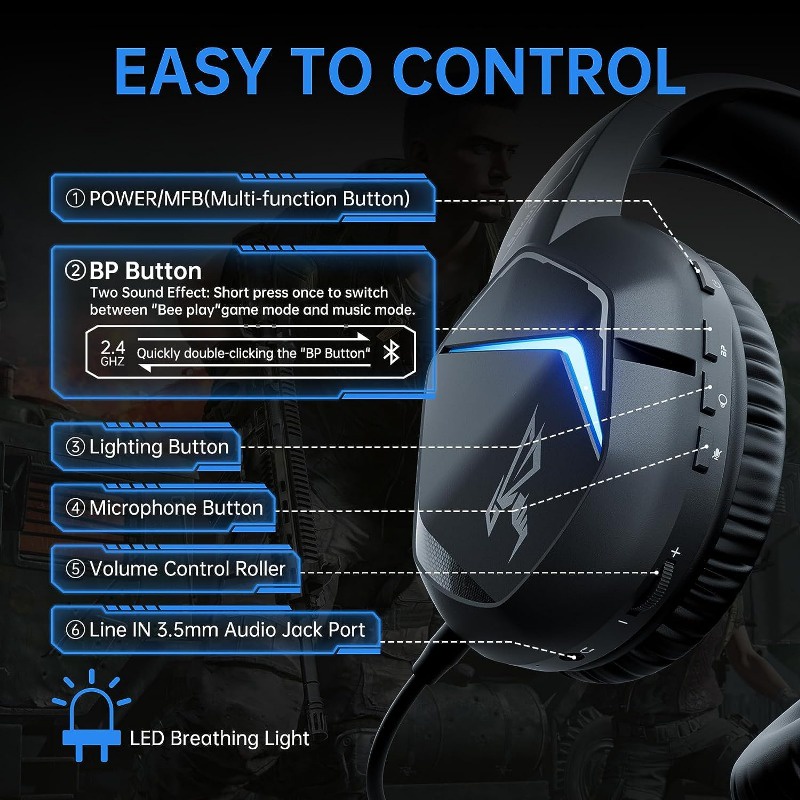 Somic Tai Nghe Chơi Game gs401 pro 2.4g Không Dây Hiệu Quả Thấp Cho pc ps4 ps5 laptop phone bluetooth 5.2 Có mic 50h