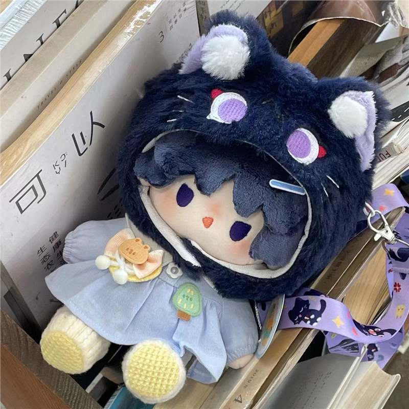 Anime genshin impact hình sang trọng scaramouche dress up doll với quần áo mèo sang trọng 7,9 inch đồ trang trí nhồi bông mềm và bộ sưu tập quà tặng cho người hâm mộ