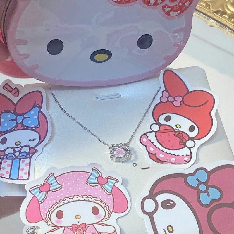 Vòng cổ kitty kim cương màu hồng mới cô gái dễ thương ngọt ngào thiết kế thị trường nhỏ cảm giác cao chuỗi cổ hellokitty đa năng