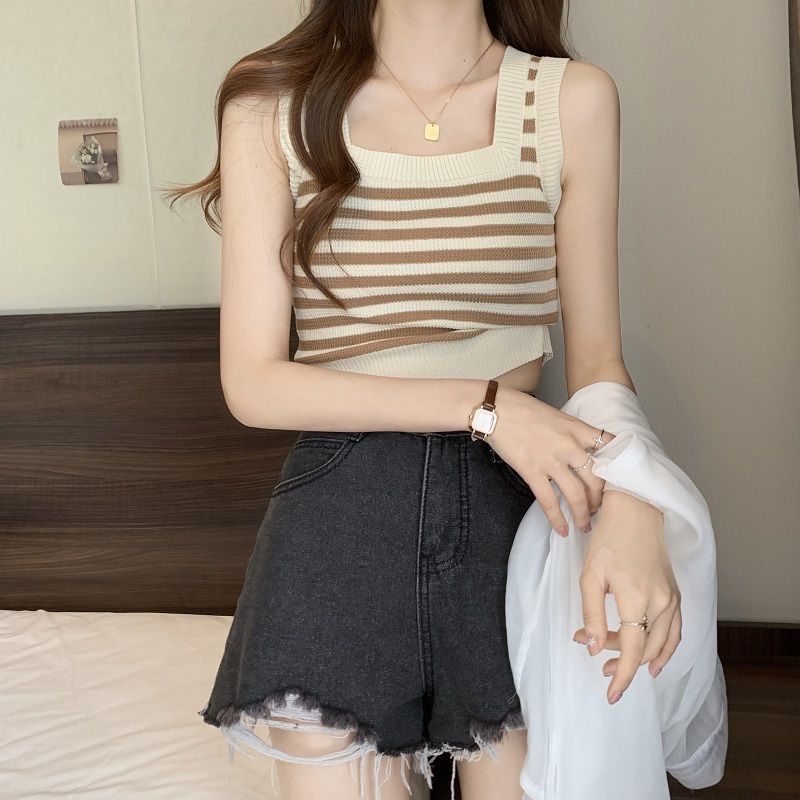 Áo Hai Dây Dệt Kim Họa Tiết Kẻ Sọc Thời Trang Mùa Hè Hàng Mới Dành Cho Bạn Nữ