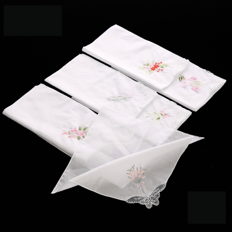 Khăn Tay cotton Mềm Mại Hình Vuông Thêu Họa Tiết Nhiều Màu Sắc Cho Nữ