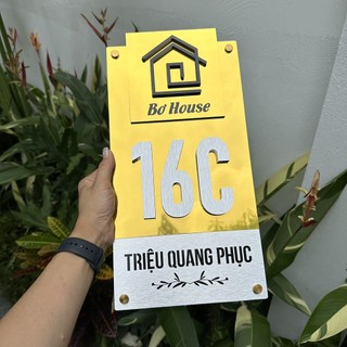 BẢNG, BIỂN SỐ NHÀ. Nền Alcorest xước bạc + Vàng gương, số nổi 10mm + in UV nội dung - BSN-PMV191.16