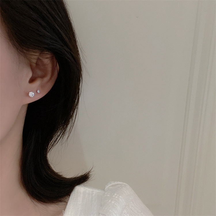 Bông Tai Mạ Bạc 925 Đính Đá zircon Kiểu Dáng Đơn Giản Cho Nam Và Nữ