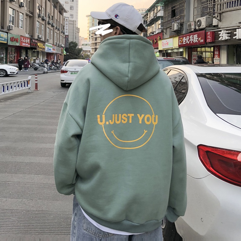 Áo Hoodie in hình mặt cười Just you cho nam và nữ style Hàn Quốc