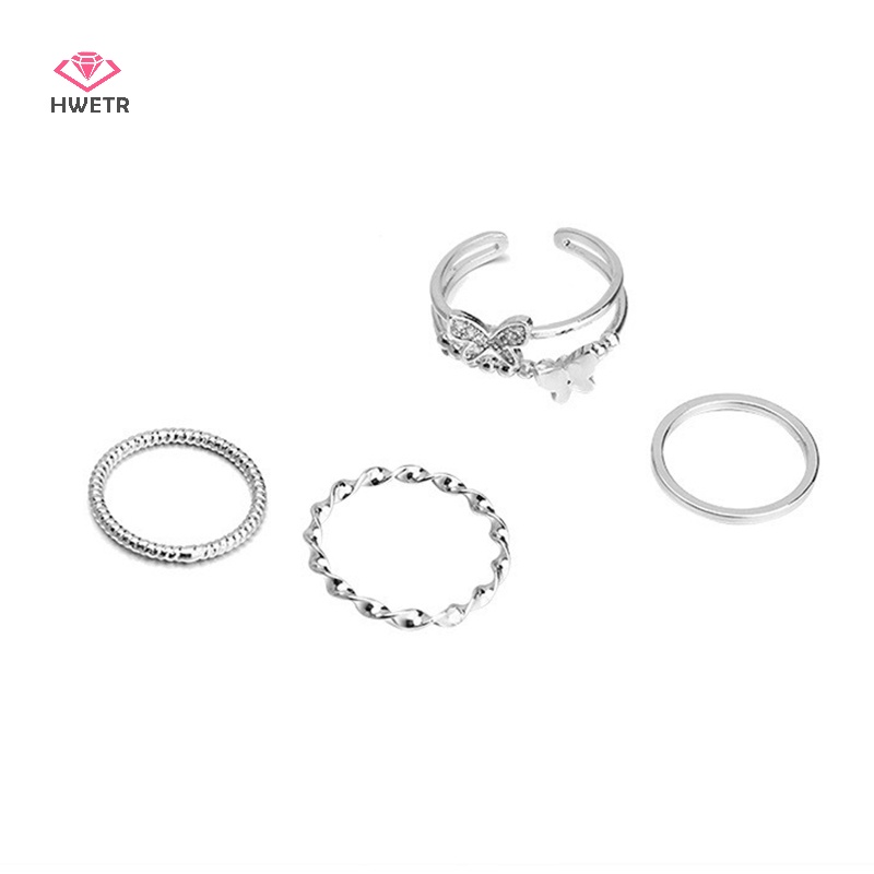 4 Nhẫn HWETR có thể điều chỉnh màu trơn thời trang cá tính dành cho nữ