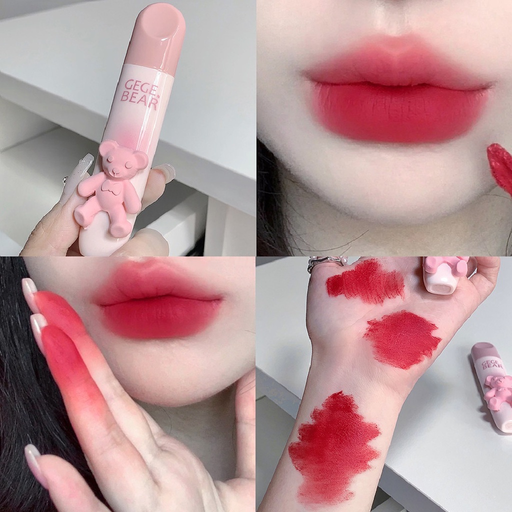 Crystal glossy lip glaze mirror cute bear lip gloss không thấm nước trong suốt nude liquid lipstick lip girls trang điểm