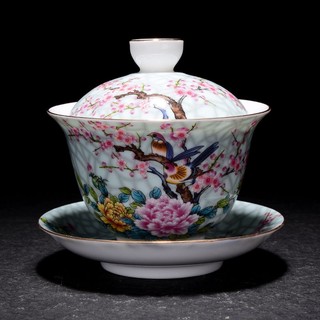 Gốm trà men đầy màu sắc nướng hoa vẽ vàng bao bát hạnh phúc lông mày sancai bao bát hộ gia đình retro trà cốc trà trà bát trà kung fu bộ trà