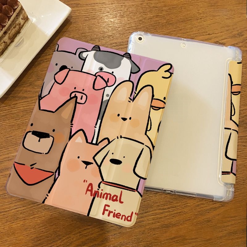 Thích hợp cho ipad pro11 cartoon animal pad gen9 / 8/7 10.2 ipad có khe cắm bút gen5 / 69.7 triple fold air5 / 4 10.9 airbag 2022 gen 10 mini4 5 ipad trong suốt