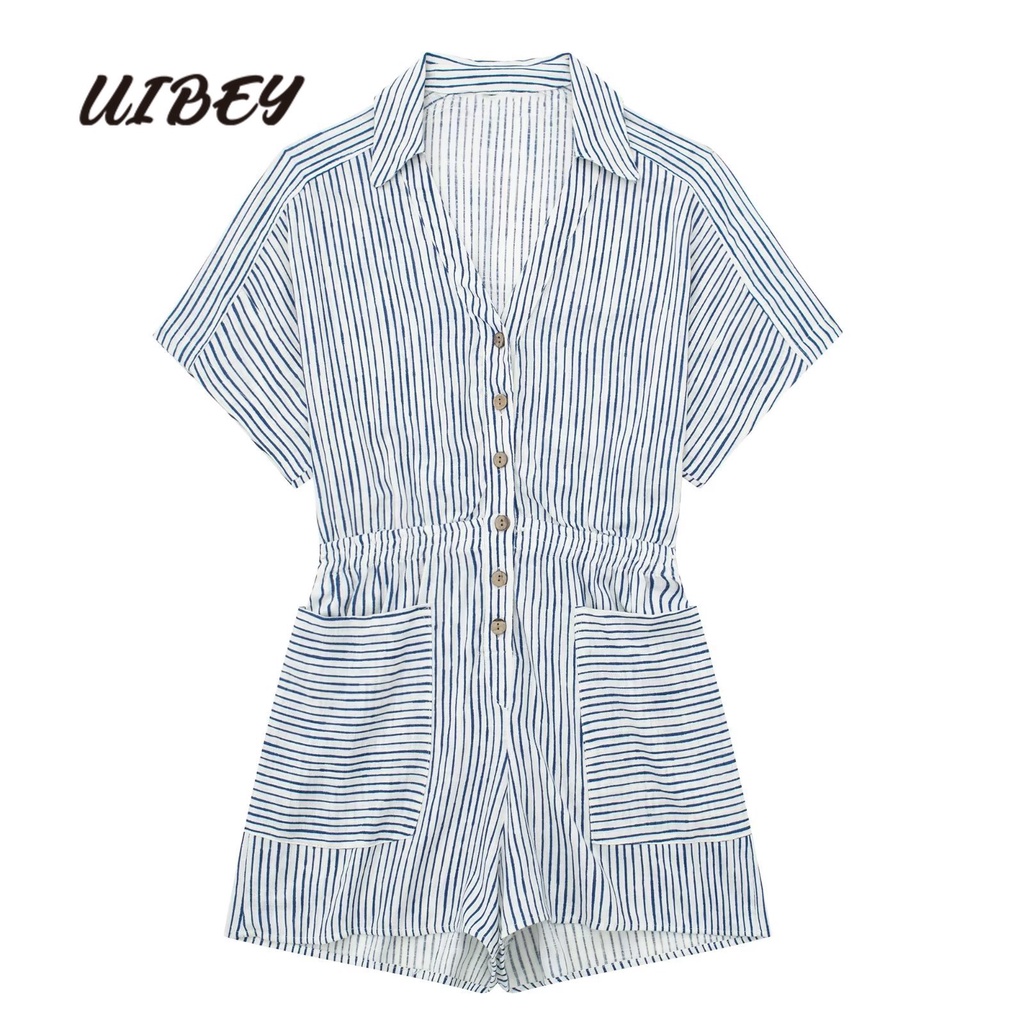 Uibey veel cổ áo ngắn tay có khóa sọc Áo liền quần 8760