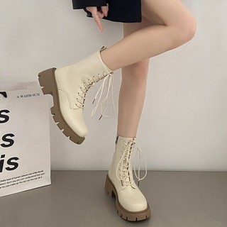 Đen giày bốt martin nữ cổ cao thời trang cá tính