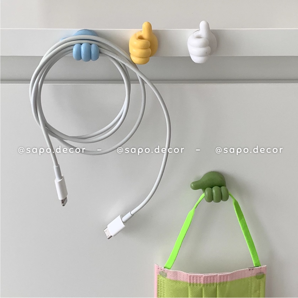 Móc treo dây sạc, gắn dây tai nghe hình bàn tay, cố định cáp sạc dán tường đa năng - Sapo Decor 1