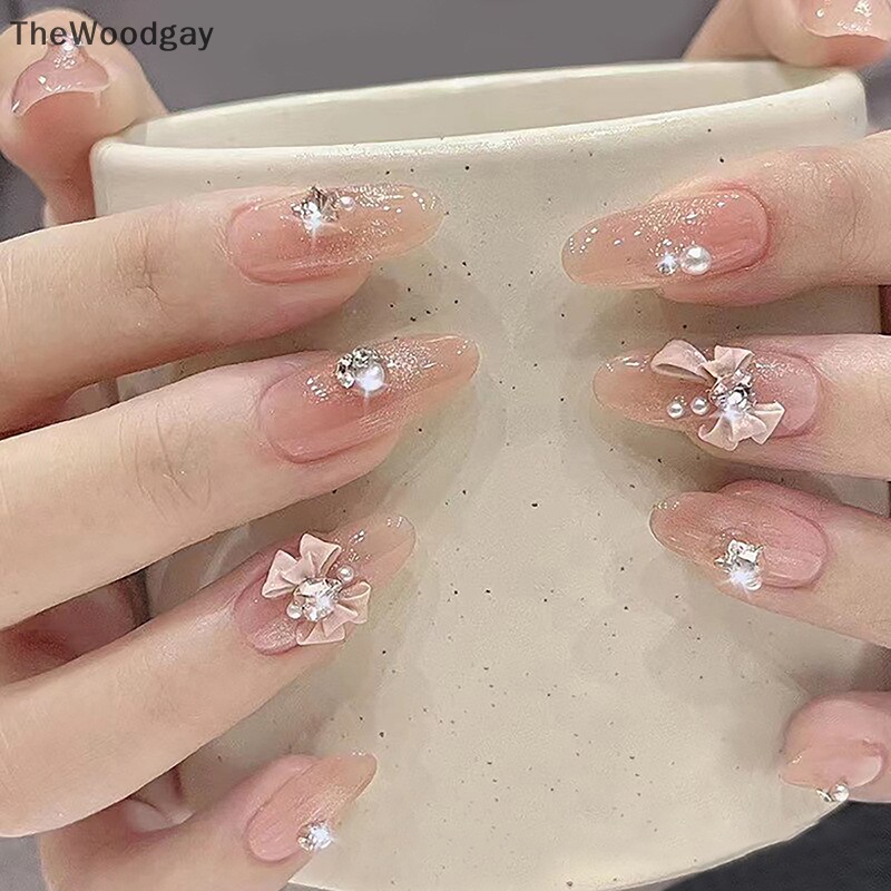 Thewoodgay 10 cái 3d resin bowknot nail ch kim cương hồng ruy băng nơ rhinestone bộ phận trang sức làm móng trang trí diiy salon phụ kiện quà tặng en